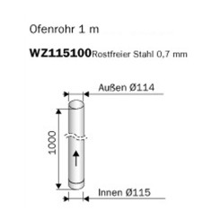 HARVIA Rauchrohr Edelstahl Ø115 - 1000 mm 