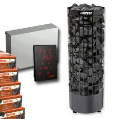 Technik-Set | Harvia Cilindro "Black Steel" Saunaofen + Harvia externe Steuerung Xenio CX110 + Saunasteine 