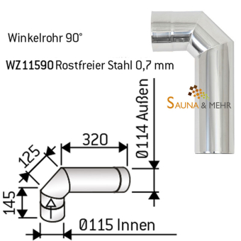 HARVIA Rauchrohr-Winkelrohr Bogen Edelstahl Ø115 - 90° 