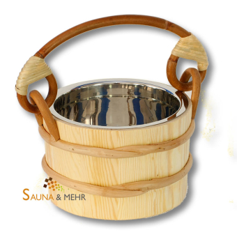 Sauna Aufguss Kübel 2 Ltr. aus Nadelholz mit Edelstahl-Einsatz und Rattanhenkel 