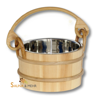 Sauna Aufguss Kübel 3 Ltr. Nadelholz mit Edelstahl-Einsatz und Rattanhenkel 