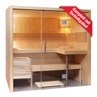 Elementbau Sauna "Panorama Small" mit Glasfront | Fichte | 214 x 160 cm 