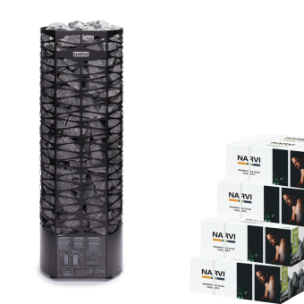 NARVI Säulen Saunaofen Saana E Black 9 kW incl. Vulkanit Saunasteine 