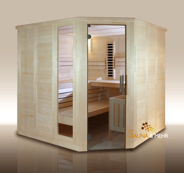 wood.LINE classic+ Massivholzsauna Mod. Eck 204 x 204 - Ausstellungsmodell 