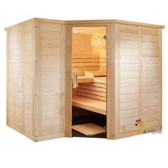 wood.LINE TREND 6-Eck Massivholz Saunakabine 232x204 - Links 