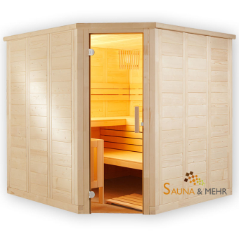 wood.LINE TREND Massivholz-Sauna Eckmodell - 204x204 cm - Links 