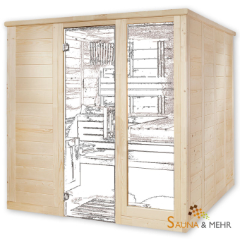 wood.LINE Classic Massivholz-Sauna - 204 x 204 cm - Links 