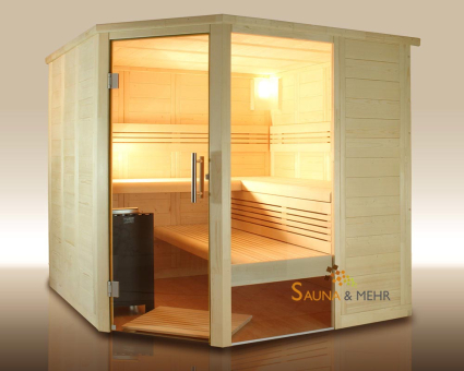 wood.LINE Premio Massivholz-Sauna Eckmodell - 204x204 cm - Links 