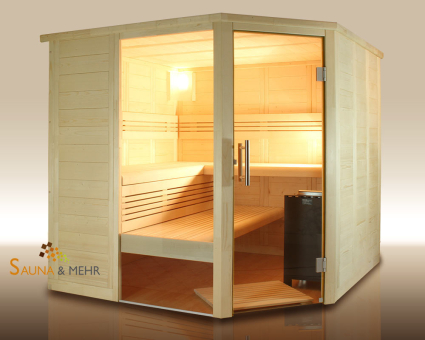 wood.LINE Premio Massivholz-Sauna Eckmodell - 204x204 cm - Rechts 