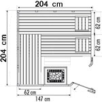 wood.LINE Classic Massivholz-Sauna Eckmodell - 204 x 204 cm - Links 