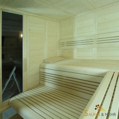 wood.LINE Classic Massivholz-Sauna Eckmodell - 204 x 204 cm - Rechts 